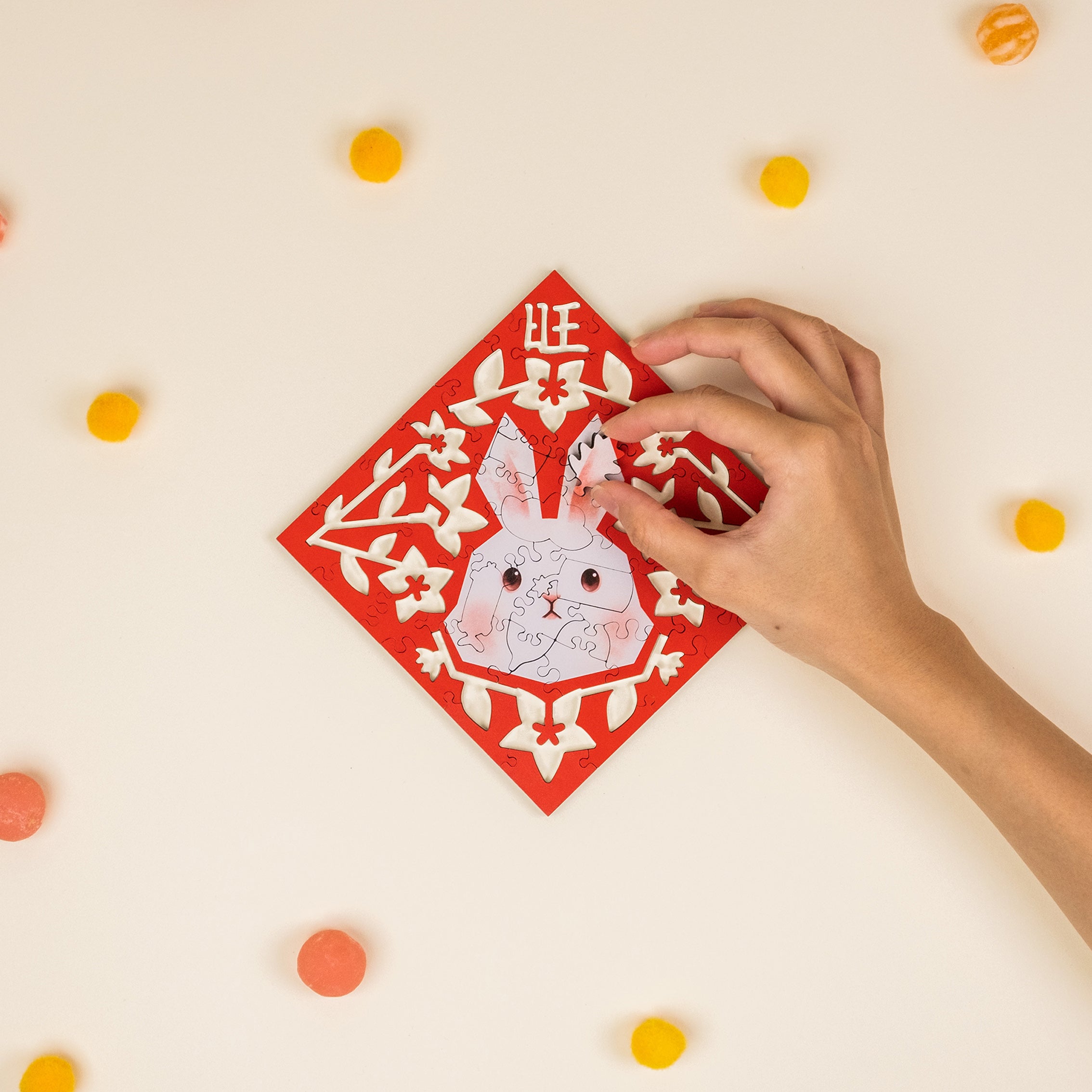 Paper Cutting Spring Couplets-White Rabbit